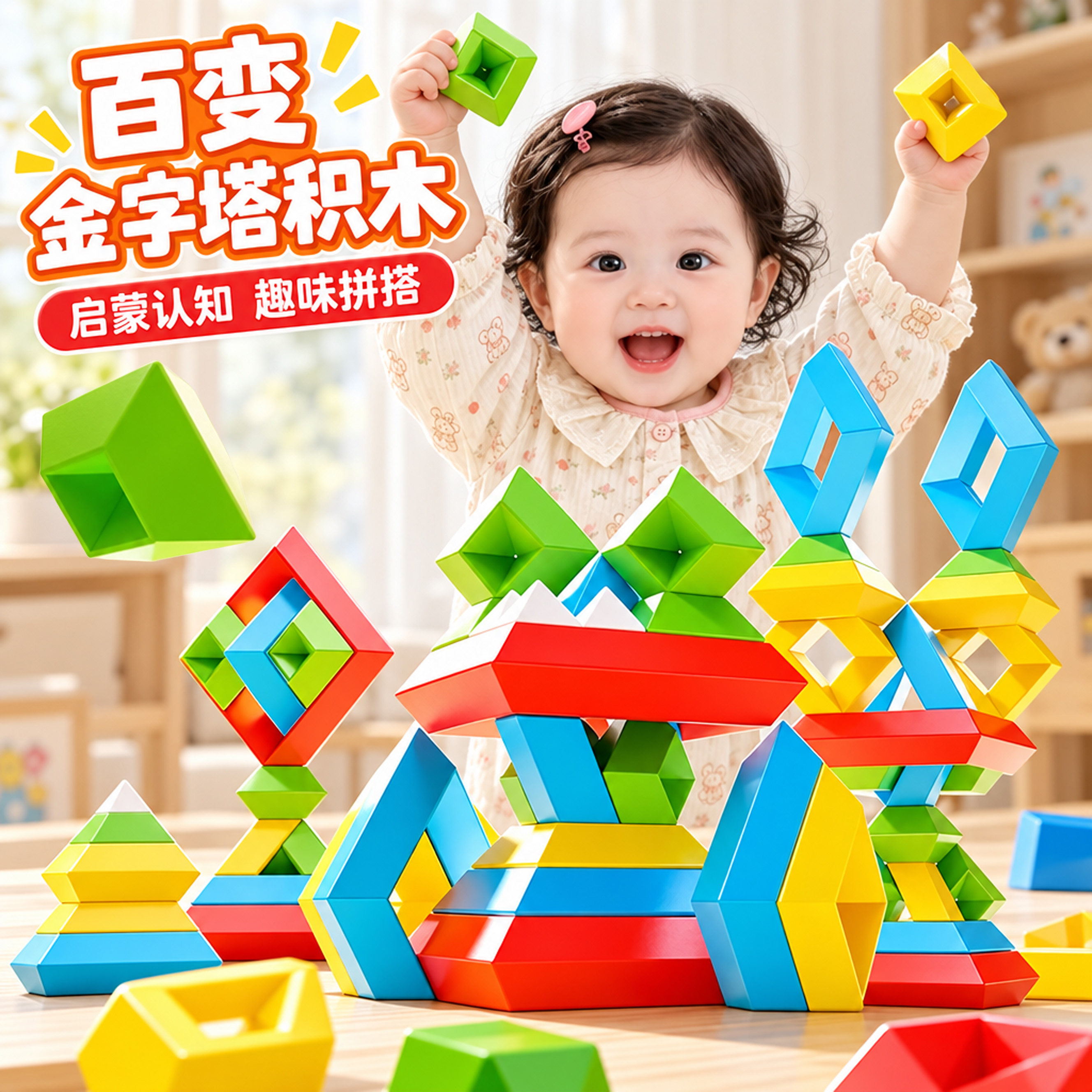 百变积木金字塔叠叠乐鲁班塔儿童手工拼装早教益智玩具组装2-6岁5