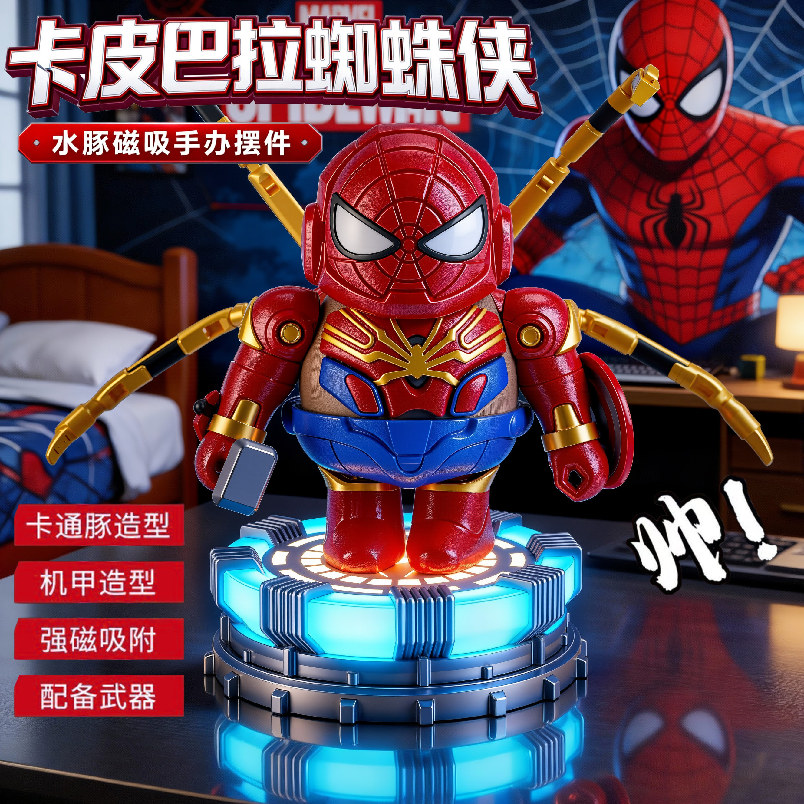新款卡皮巴拉磁吸玩具蜘蛛侠机甲模型3d打印水豚公仔摆件装饰手办,模玩/动漫/周边/娃圈三坑/桌游,机器人/机甲成品/变形系列,淘宝优惠券,粉丝福利购,淘宝优惠卷