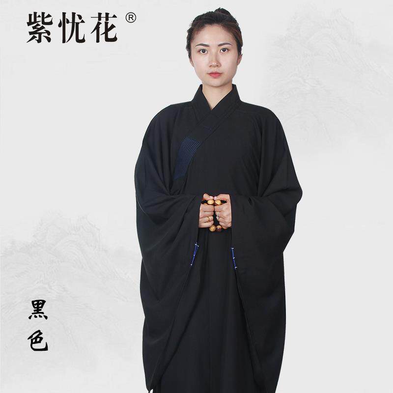 新式紫忧花海青居士服男女台湾麻纱儿童小孩海清和尚僧服袈裟大褂