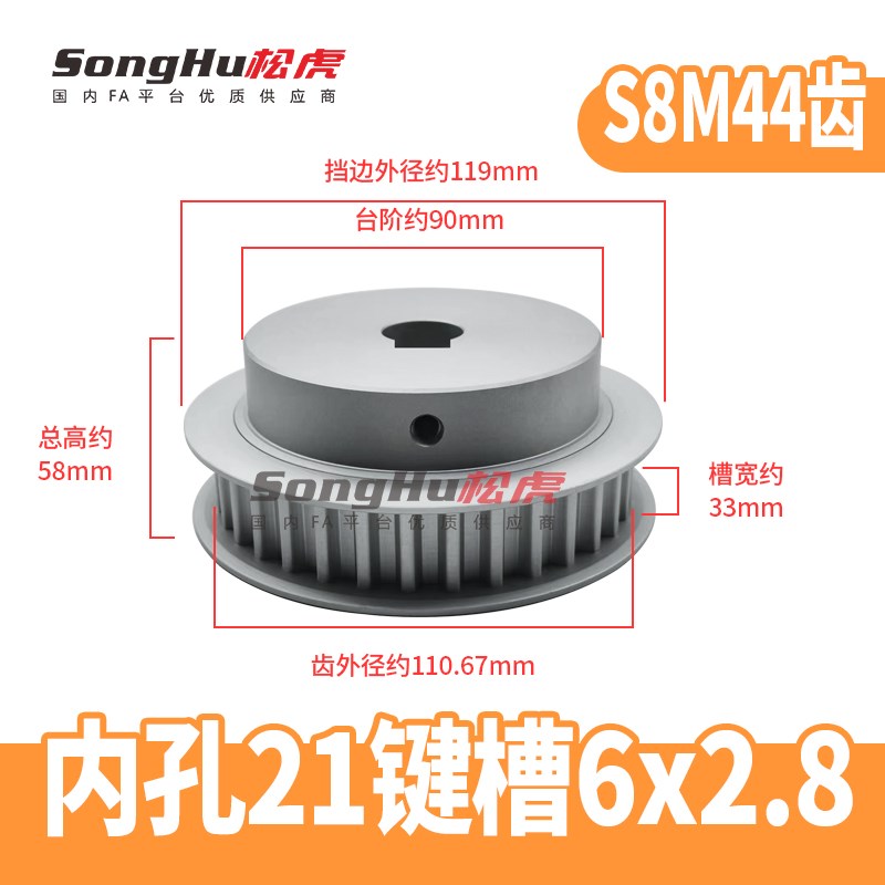 EBL41-S8M300-44-B-N-d20至50孔S8M44齿同步轮槽宽33 S8M同步带轮