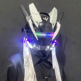 赛博朋克面具铁血战士头盔cosplay机械战术面罩发光全脸防毒面具