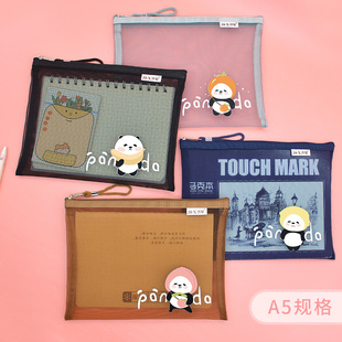 A5熊猫网纱文件袋小学生一年级32K作业本收纳袋A4卡通书本拉链袋孕妇孕检b超单资料袋b6可爱铅笔袋现金票据袋