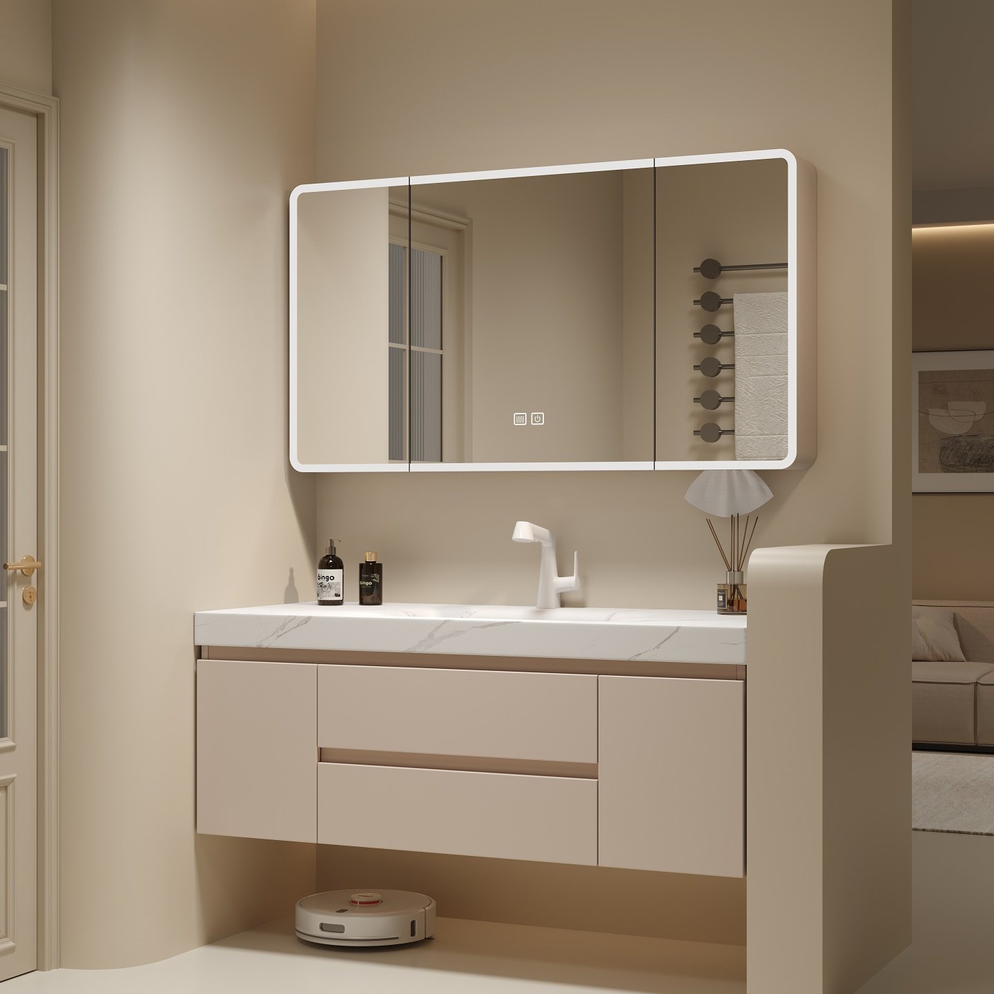 2025新款卫生间浴室柜岩板无缝陶瓷一体式手脸池盆洗漱台组合定制