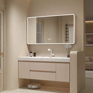 2025新款卫生间浴室柜岩板无缝陶瓷一体式手脸池盆洗漱台组合定制