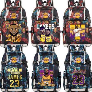 湖人冠军詹姆斯勒布朗23号书包安东尼戴维斯卡通印花学生双肩背包