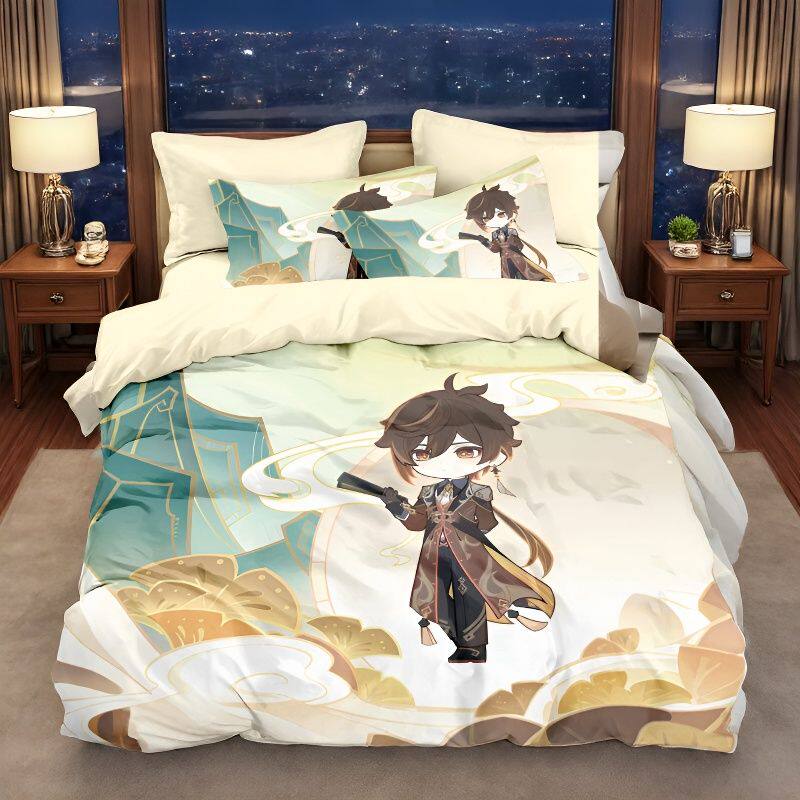 2026原神钟离100%纯棉四件套儿童被套卧室学生宿舍全棉三件套床单