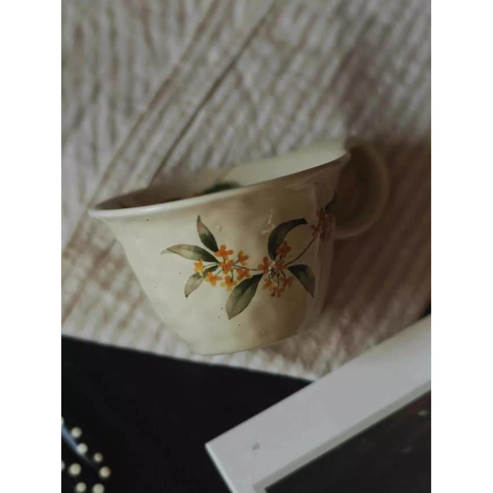 玲珑带把手咖啡杯釉下彩手绘景德镇陶瓷茶杯家用水杯女男文艺覆古