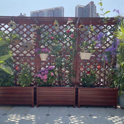 户外铝合金花箱网格栅栏隔断楼顶天台爬藤架庭院种植箱围栏花架