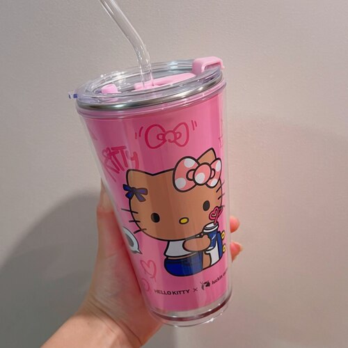 粉色透明杯盖 瑞幸联名HelloKitty超大PP杯改造套装DIY改造套装