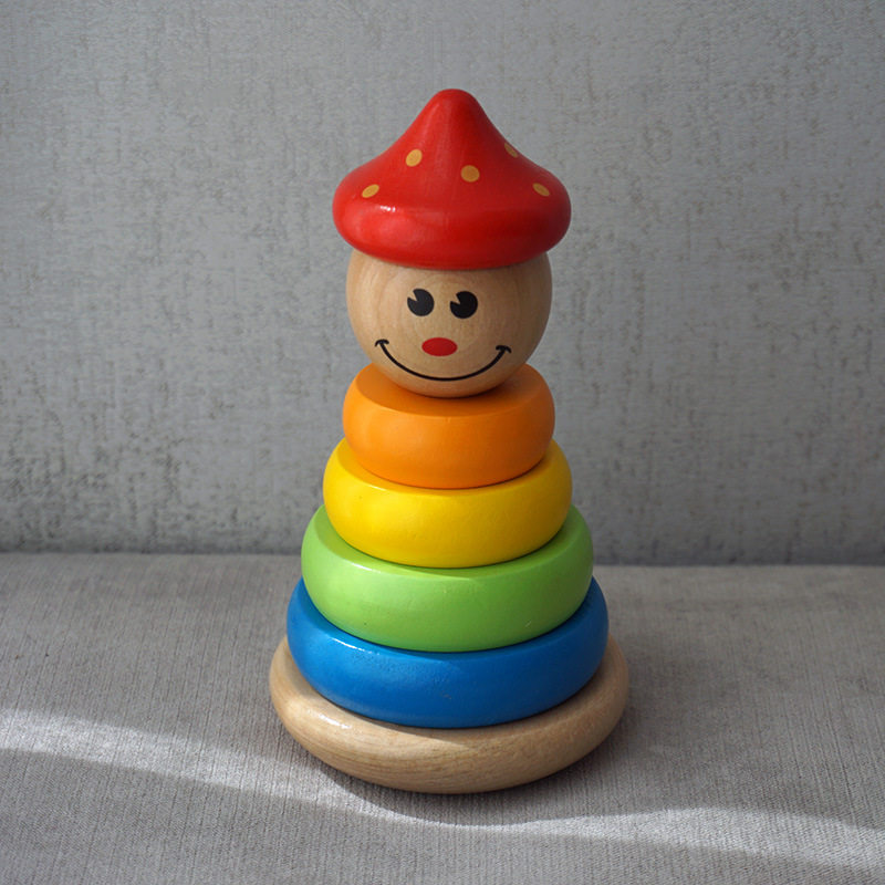 德国品牌彩虹小丑套圈叠叠高搭建荷木积木颜色认知蒙氏益智玩具
