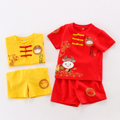 套装 宝宝唐装 小孩一周岁生日抓周礼服两件套男女儿童夏装 短袖 夏季