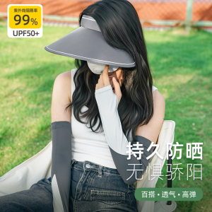 UPF50+防晒冰袖女夏季冰丝拼接色袖套户外防紫外线开车手套遮阳