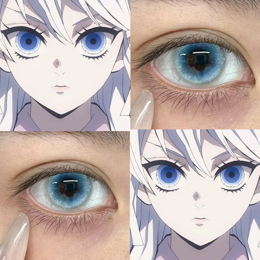 堕姬小梅cos美瞳鬼灭之刃冰冷雪豹浮游实验体星河蓝日抛谢花梅JA