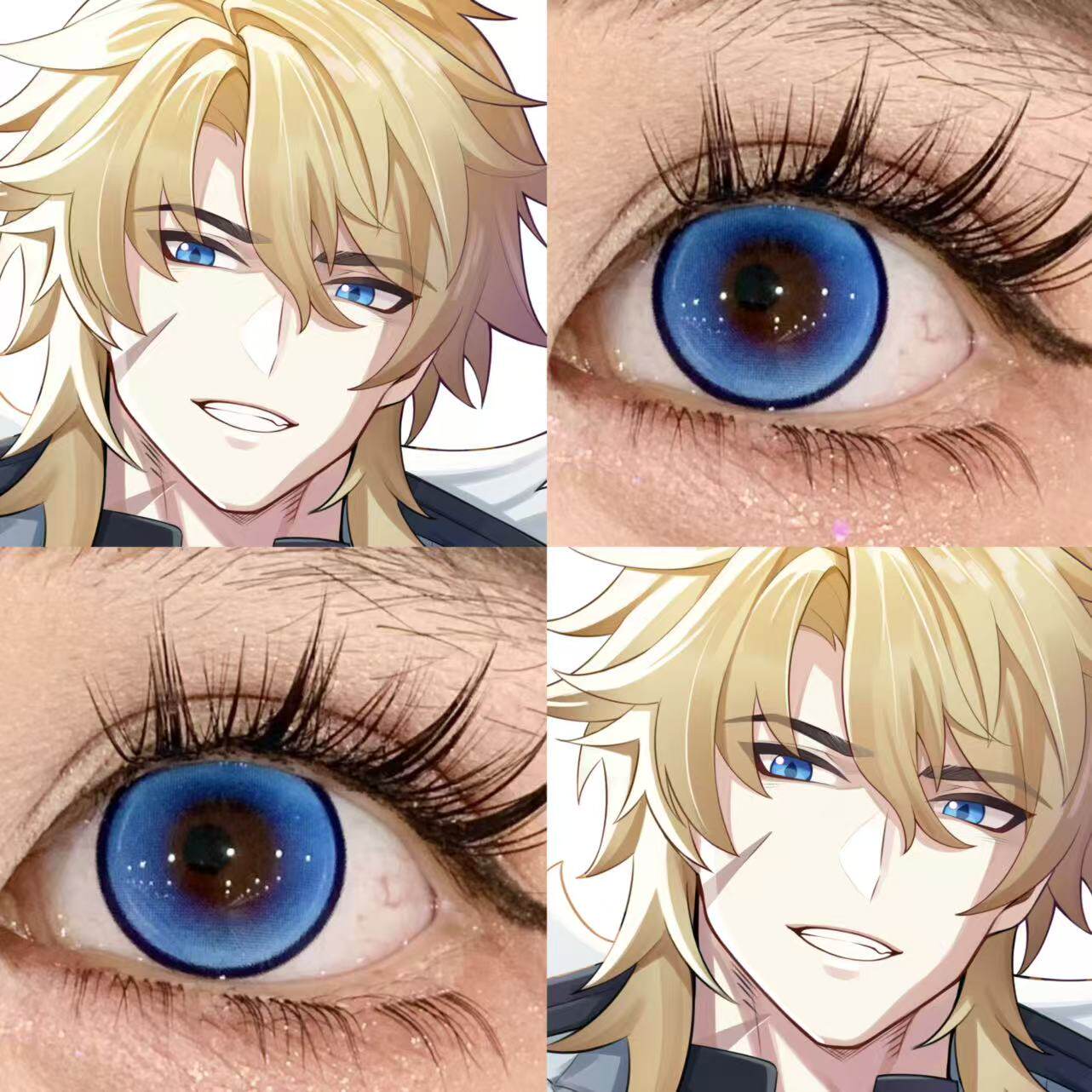 法尔咖cos美瞳蓝色日抛原神蓝色光晕水水冰月波崽糕蓝水灵珠显JA