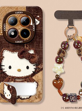 适用红米note15手机壳新款女带挂绳15pro+可爱卡通redmi14proplus凯蒂猫13超薄硅胶12turbo镜子支架11保护套