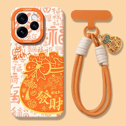 适用opporeno15pro手机壳新款14/13pro带挂绳手链12por卡通可爱RENO11全包防摔10/9硅胶8/7SE本命年保护套