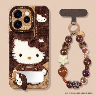 适用opporeno15手机壳新款女生reno14pro带手链RENO13/12镜子支架11/10全包软壳9/8外壳7SE保护壳后盖凯蒂猫