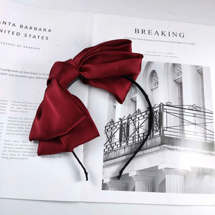 夸张超大侧边蝴蝶结金属发箍纯色缎面发卡头箍韩国甜美网红发饰女