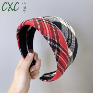 格子发箍百搭网红同款法式红色头箍压发学院风bm风复古港风发饰女