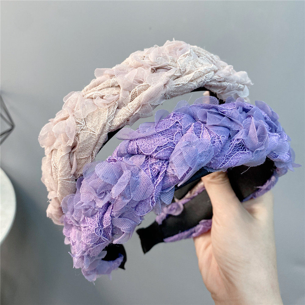 绢纱花朵麻花发箍宽边纯色高级感轻奢发卡甜美网红头箍女韩版发饰