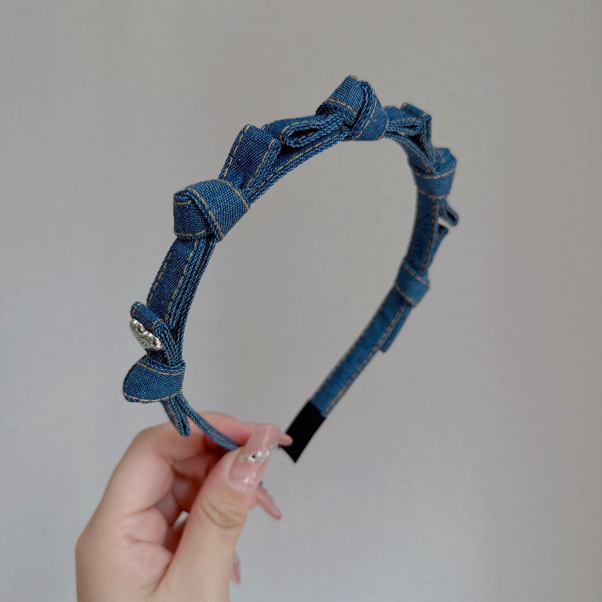 复古牛仔蝴蝶结爱心细边发箍简约时尚头箍百搭洗脸发卡压发头饰品