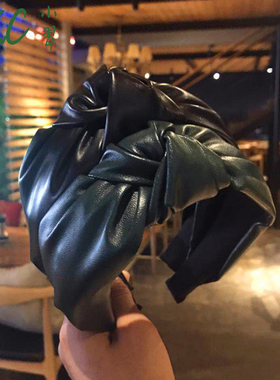 头箍发饰韩国简约PU皮压发中间打结发箍防水宽边洗脸发带气质发卡