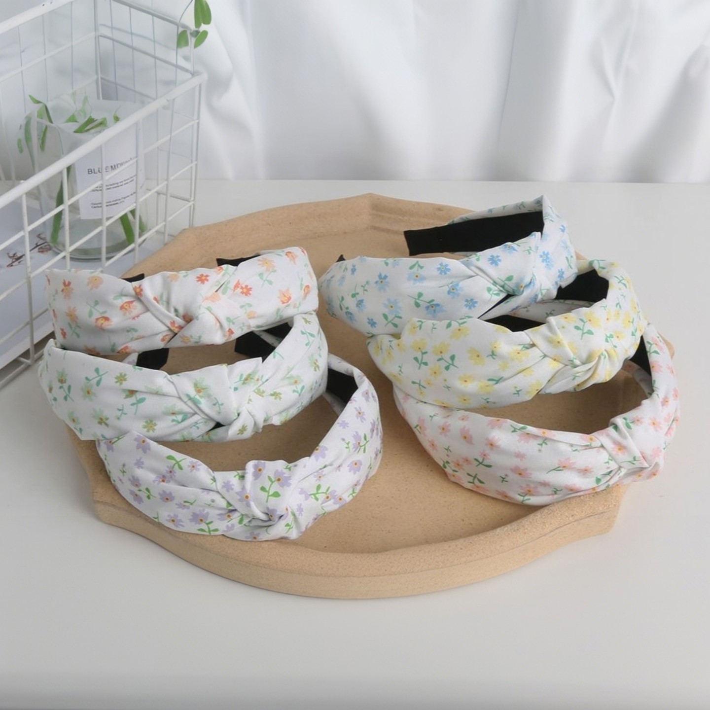 打结拢发头箍发箍时尚新款头扣碎花压发夹韩版交叉布艺拼色发饰品