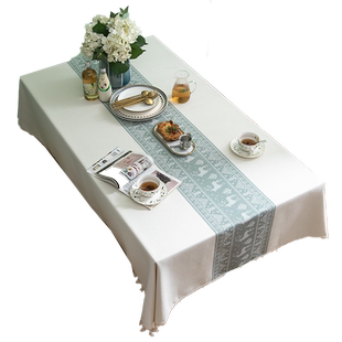 桌布布艺棉麻小清新日系简约北欧风小鹿绿色精致花边学生台布盖布