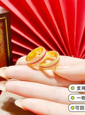 水贝店同款仿真金包银红宝石戒指