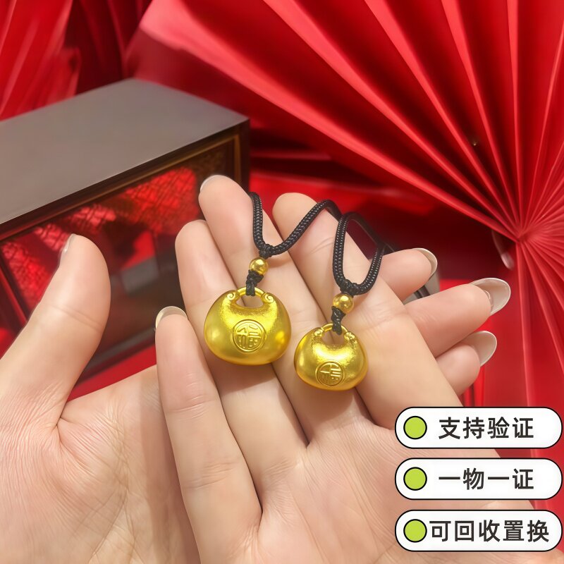 古法仿真小胖福吊坠女平安金坨坨项链转运珠毛衣链送女友礼物