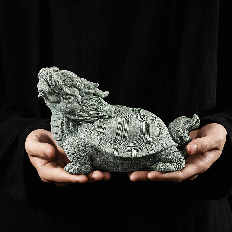 青砂石招财瑞兽神兽玄武家居客厅摆件创意鱼缸造景沉水造景摆设