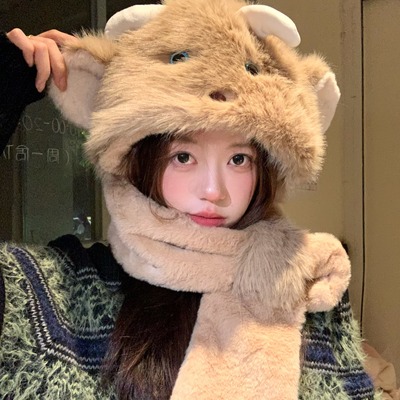 GN原创蓝眼小羊毛绒帽子围巾一体