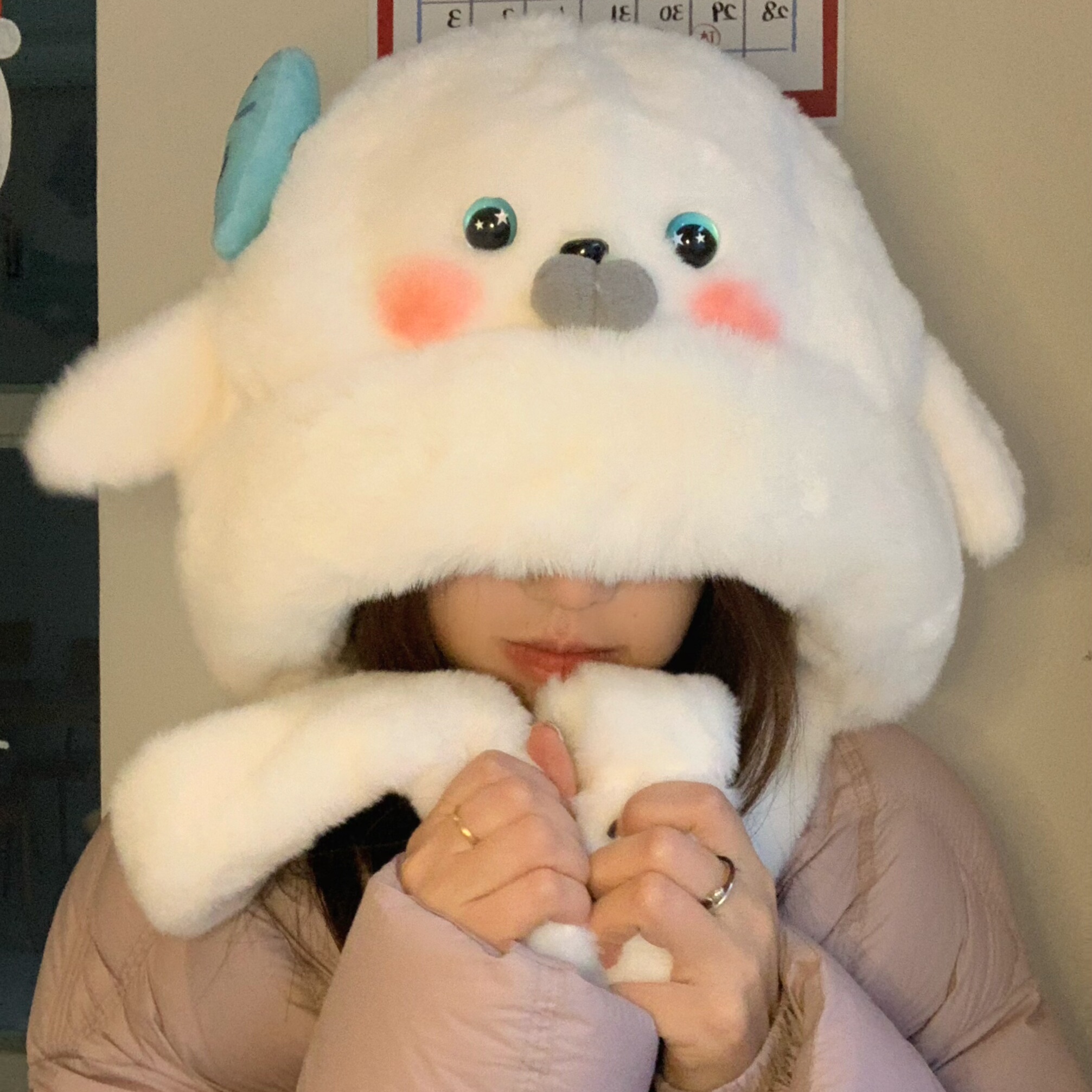 GN~耳朵会动~可爱小鱼海豹毛绒帽子女冬季加厚保暖防风骑车雷锋帽,服饰配件/皮带/帽子/围巾,帽子,淘宝优惠券,粉丝福利购,淘宝优惠卷