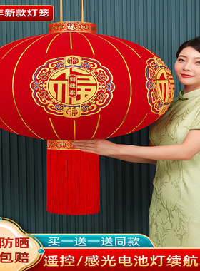 2026新款大红植绒灯笼挂饰春节过年户外大门口阳台一对宫吊灯装饰