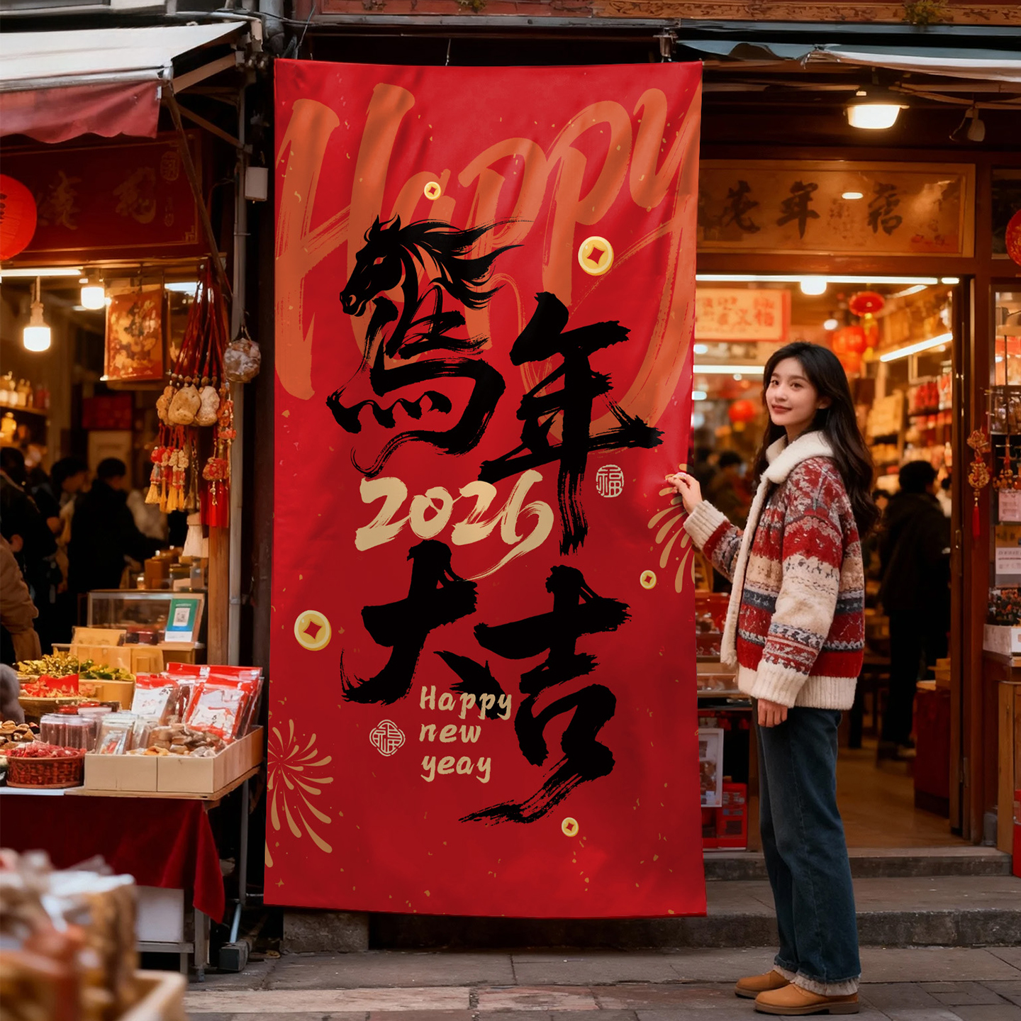 2026马新年装饰品挂布元旦春节过年挂件店铺氛围拍照道具场景布置