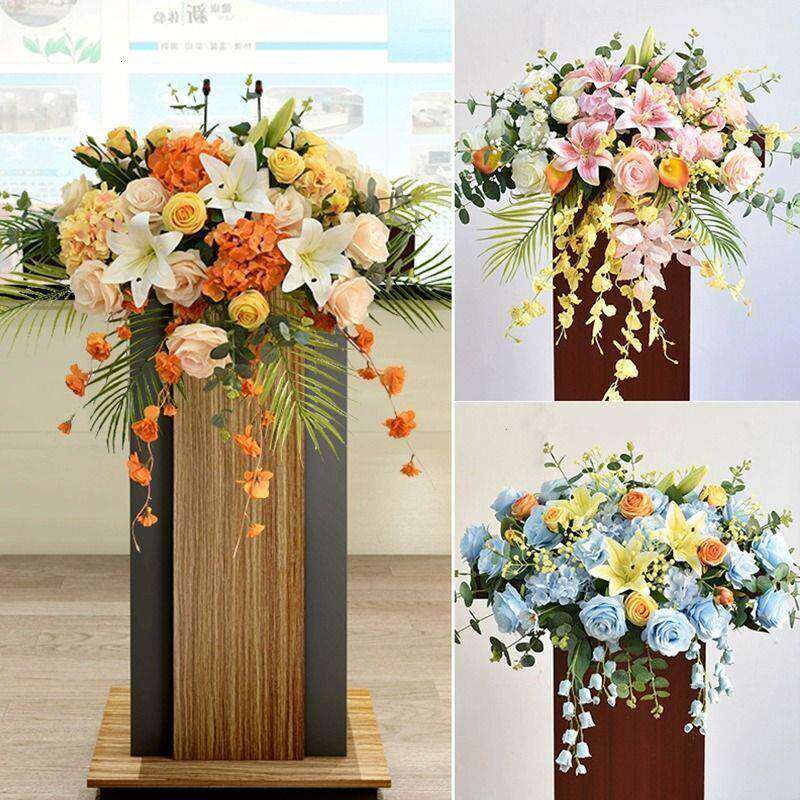 高档商务演讲台花束主席台司仪台假花挂式下垂仿真花会议桌花摆花