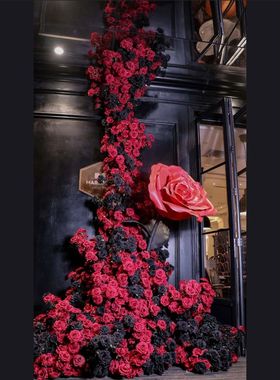 仿真花仿真玫瑰花瀑布玫瑰黑色装饰布置商场婚庆网红打卡花墙引流