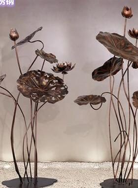 铁艺不锈钢荷叶荷花雕塑落地摆件酒店户外水池水景软装装饰品摆件