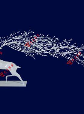 不锈钢几何切面长角尾鹿雕塑定制售楼部酒店大堂足浴会所KTV摆件