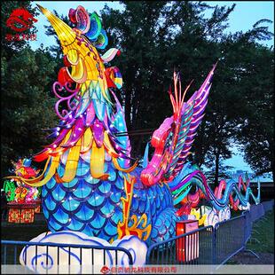凤凰造型春节花灯大型孔雀彩灯定制夜游元宵灯自贡灯会制作公司