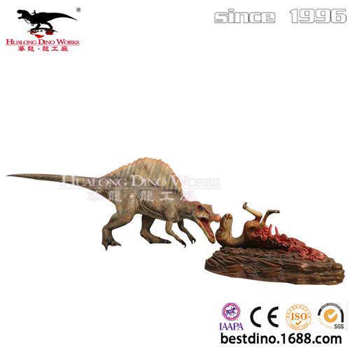 自贡大型新款仿真硅胶恐龙模型棘龙和鸭嘴龙打斗室外流量产品