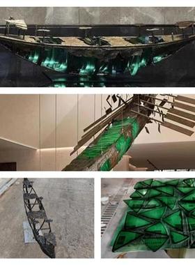 创意镂空小船古铜色透明亚克力家居饰品摆件商业售楼处大型雕塑