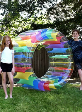 夏季水上漂浮滚筒玩具泳池草坪海边儿童爬行大型充气滚轮亲子互动