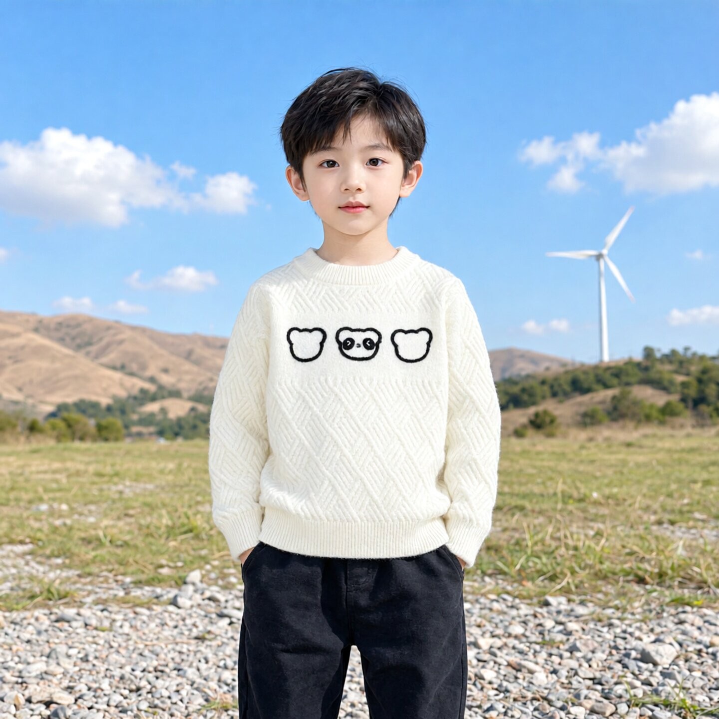 Abckids男童秋冬加厚熊猫毛衣图片