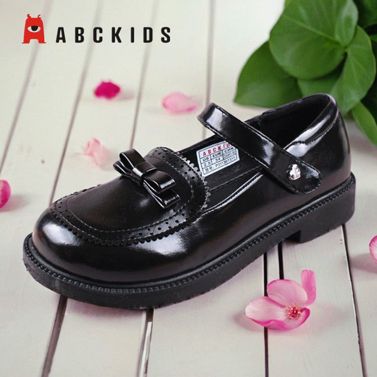 商场同款abckids童鞋2024春季新品女童潮流黑色方口皮鞋311307313