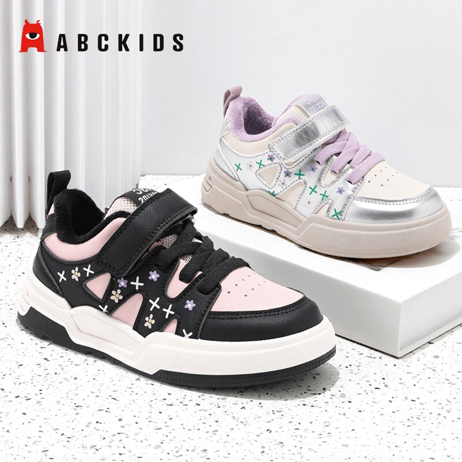 Abckids童鞋2025冬季新款儿童二棉鞋女童加绒加厚保暖防水运动鞋