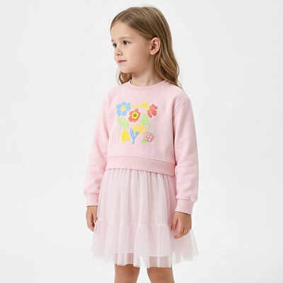 商场同款女童花朵网纱连衣裙