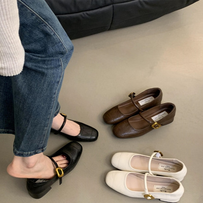 品牌真皮法式浅口单鞋女粗跟2025秋季新款小皮鞋复古中跟玛丽珍鞋