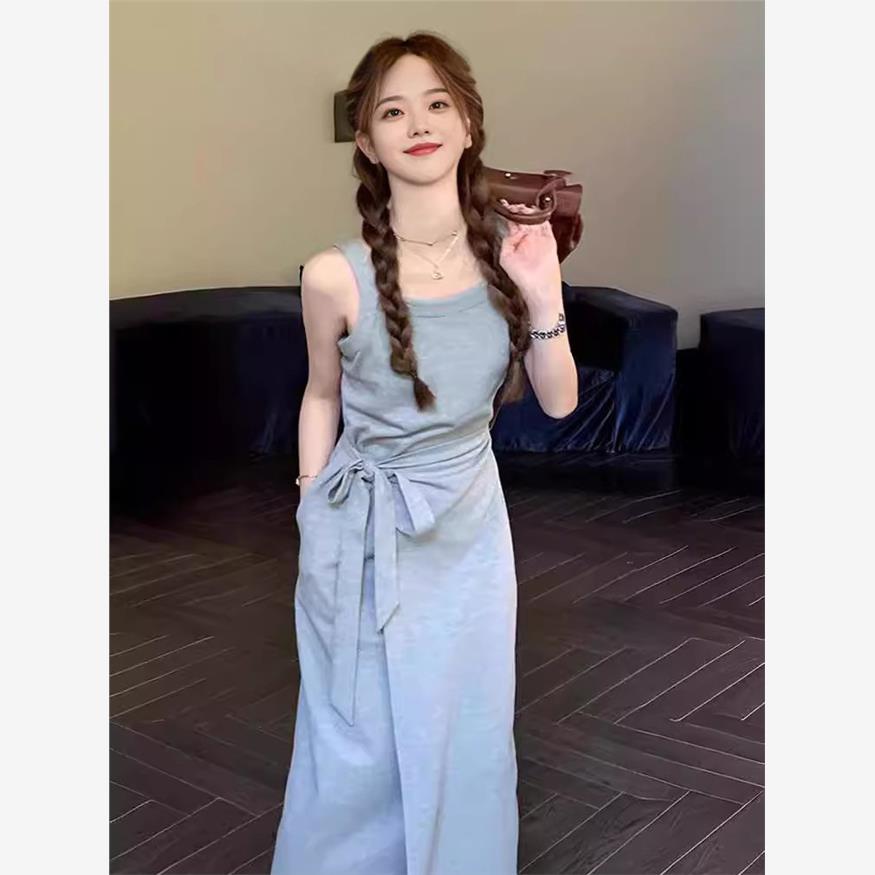 法式时髦老钱风性冷淡吊带连衣裙子休闲无袖背心裙女装夏外穿长裙