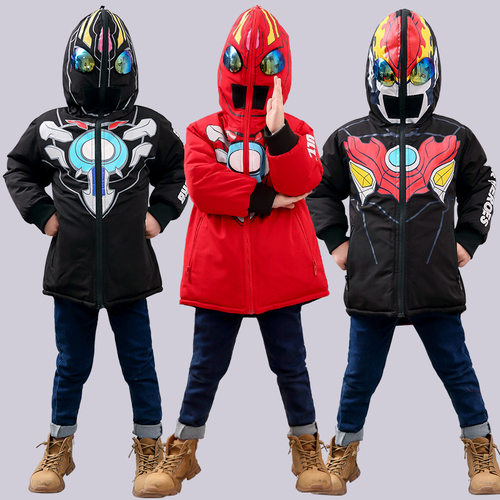 新款冬款奥特曼男童保暖加绒ULTRAMAN棉衣服还原护镜加绒加厚套装